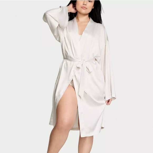 Victoria's Secret Satin Midi Robe Coconut White Women's Size M